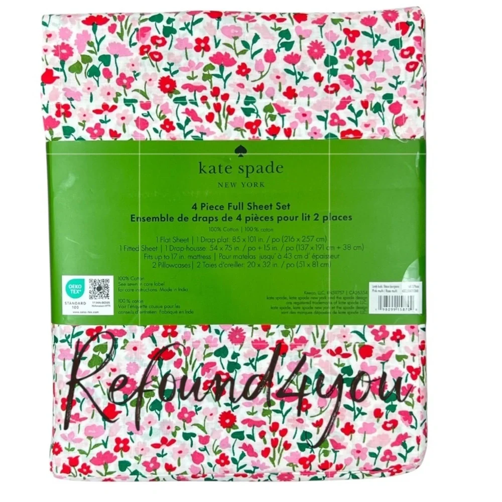 Kate Spade - Pink/Green Floral’ Full Sheet Set. NWT. Firm! Last one!